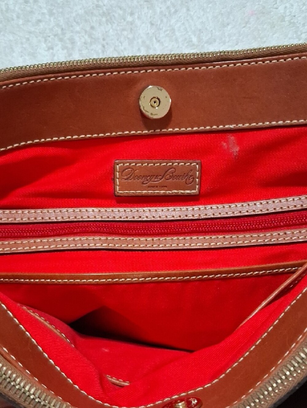 Dooney & Bourke Brown Pebble Leather Tote with Tan Trim - Picture 7 of 15
